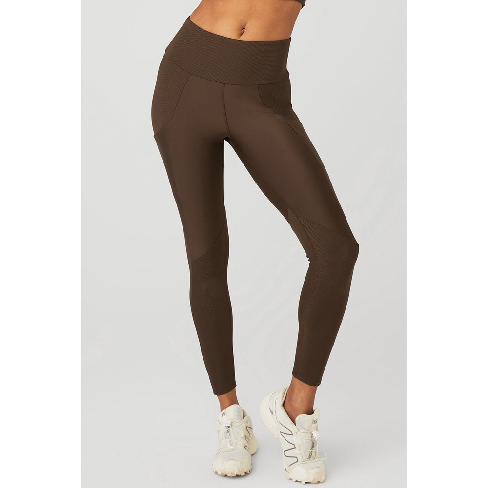 Alo Ribbed Airlift High-Waist 7/8 Enchanted Legging Espresso Brown Size XXS